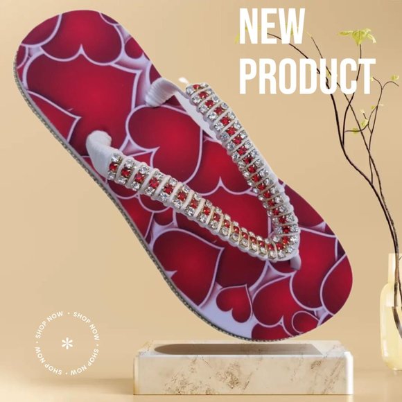 Women's Luxury Flip Flops with hearts, crystals and rhinestones, all occasions. - Picture 11 of 17